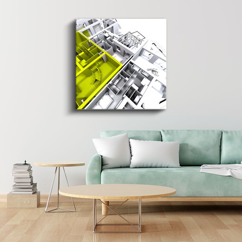 Mimar - Mavi Vurgulu Mimari Plan Kanvas Tablo