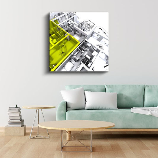 Mimar - Mavi Vurgulu Mimari Plan Kanvas Tablo