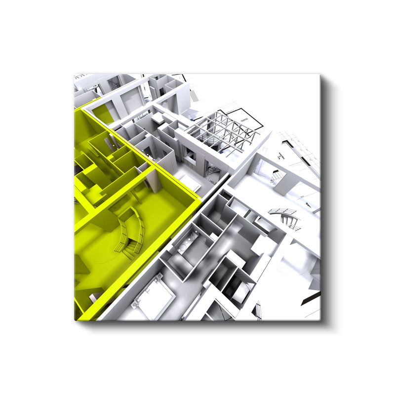 Mimar - Mavi Vurgulu Mimari Plan Kanvas Tablo