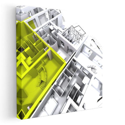 Mimar - Mavi Vurgulu Mimari Plan Kanvas Tablo