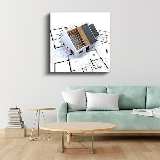 Mimar - Çatı Detayları ve Yapı Planı Kanvas Tablo
