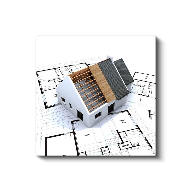 Mimar - Çatı Detayları ve Yapı Planı Kanvas Tablo
