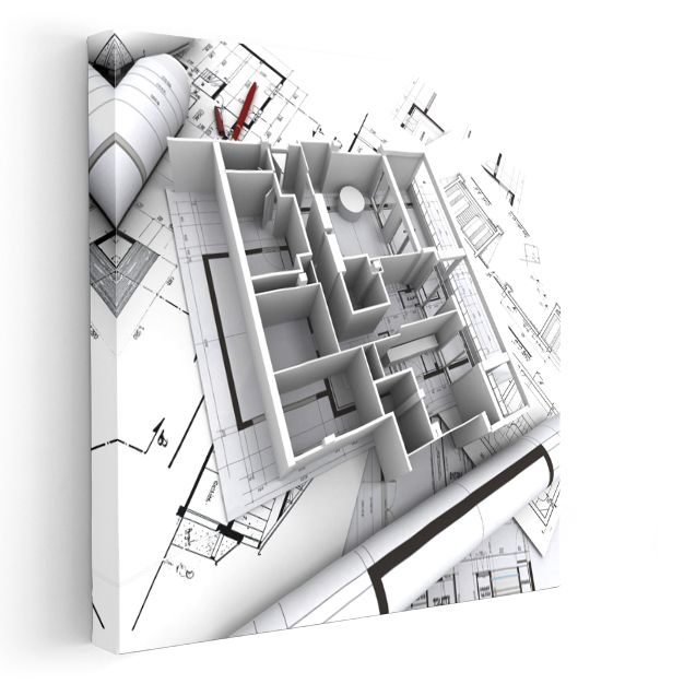 İnşaat Mühendisi - Yapı Modeli ve Planları Kanvas Tablo
