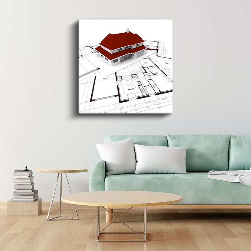 Mimar - Kırmızı Çatılı Villa Projesi Kanvas Tablo