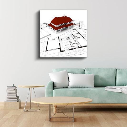 Mimar - Kırmızı Çatılı Villa Projesi Kanvas Tablo