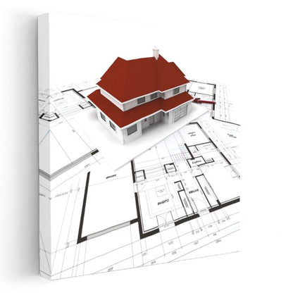 Mimar - Kırmızı Çatılı Villa Projesi Kanvas Tablo