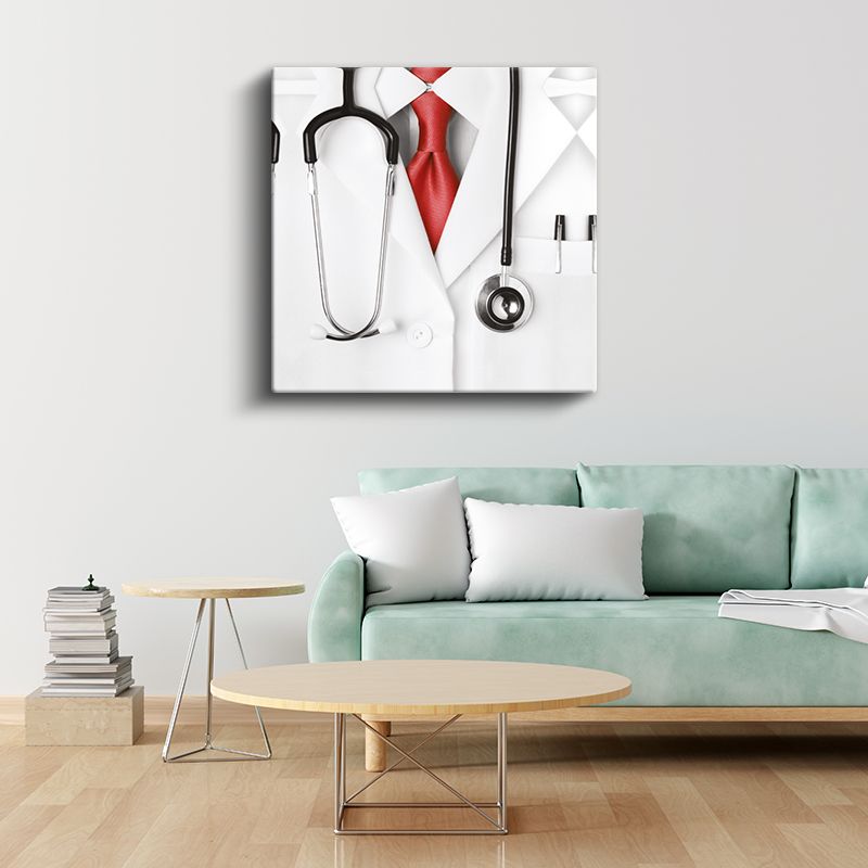 Doktor - Stetoskop ve Kırmızı Kravat Kanvas Tablo