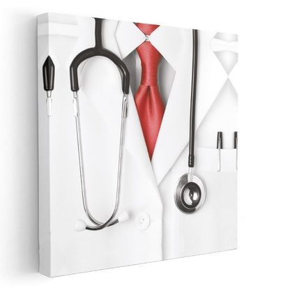 Doktor - Stetoskop ve Kırmızı Kravat Kanvas Tablo