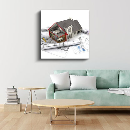 İnşaat Mühendisi - Kesit Görünümlü Ev Modeli Kanvas Tablo