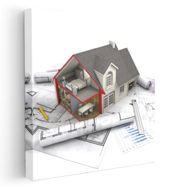 İnşaat Mühendisi - Kesit Görünümlü Ev Modeli Kanvas Tablo