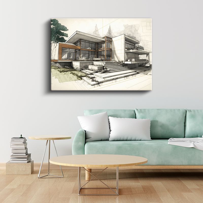 Mimar - Modern Villa Tasarım Eskizi Kanvas Tablo