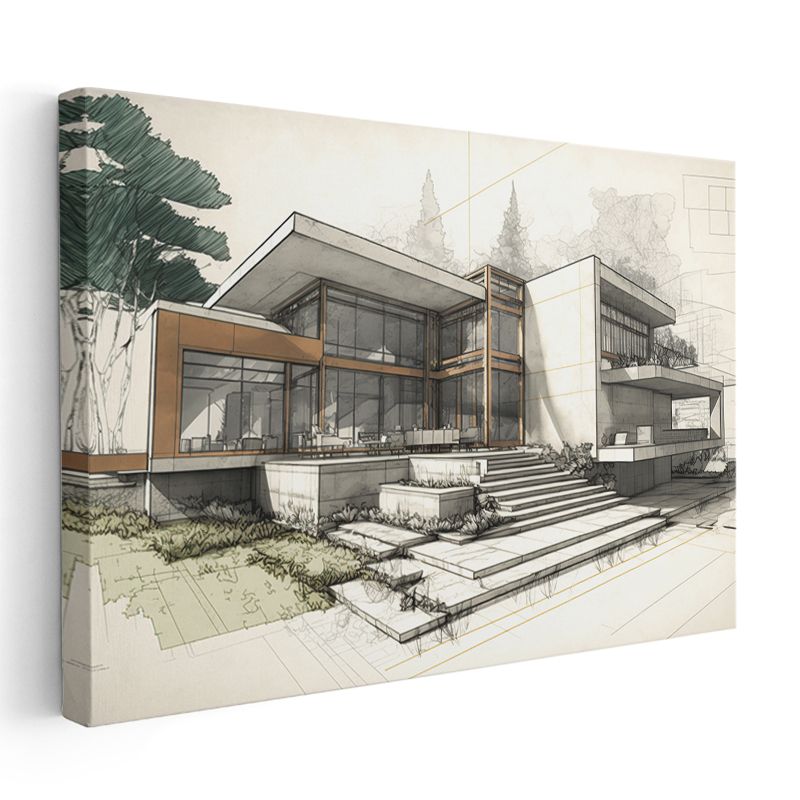 Mimar - Modern Villa Tasarım Eskizi Kanvas Tablo