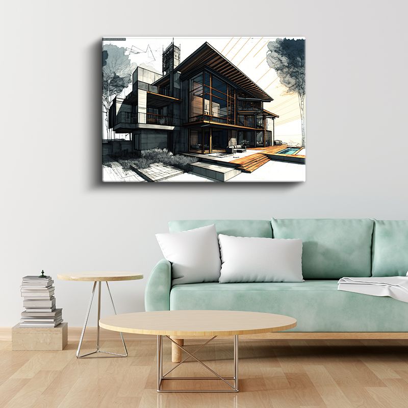 Mimar - Çağdaş Konut Konsept Çizimi Kanvas Tablo