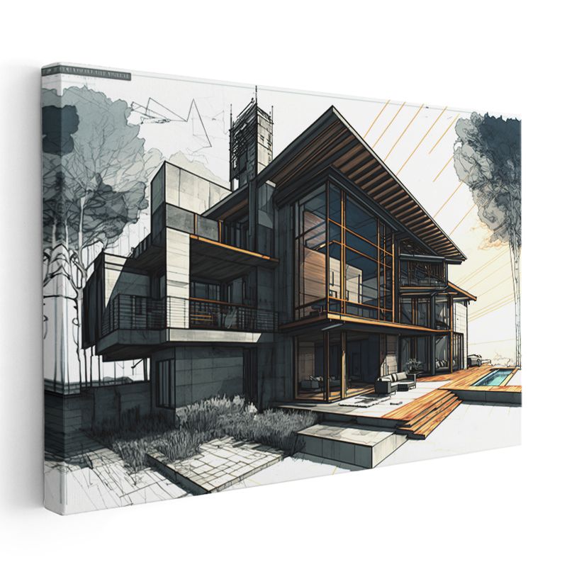 Mimar - Çağdaş Konut Konsept Çizimi Kanvas Tablo
