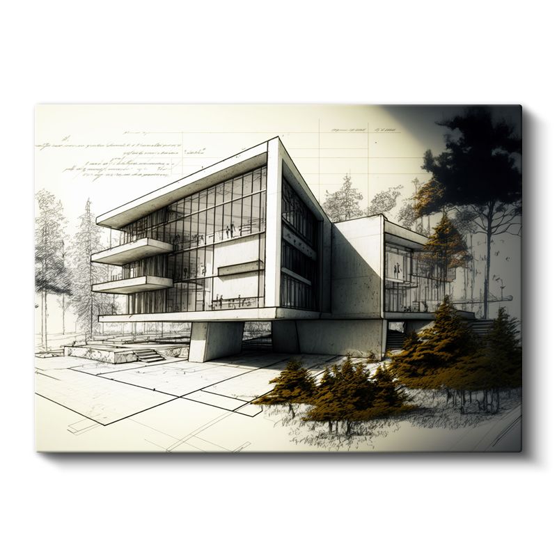 Mimar - Şık Ofis Binası Çizimi Kanvas Tablo