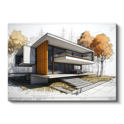 Mimar - Sonbahar Temalı Villa Tasarımı Kanvas Tablo