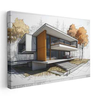 Mimar - Sonbahar Temalı Villa Tasarımı Kanvas Tablo