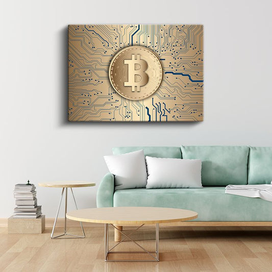 Blockchain Mühendisi - Altın Bitcoin Teknolojisi Kanvas Tablo