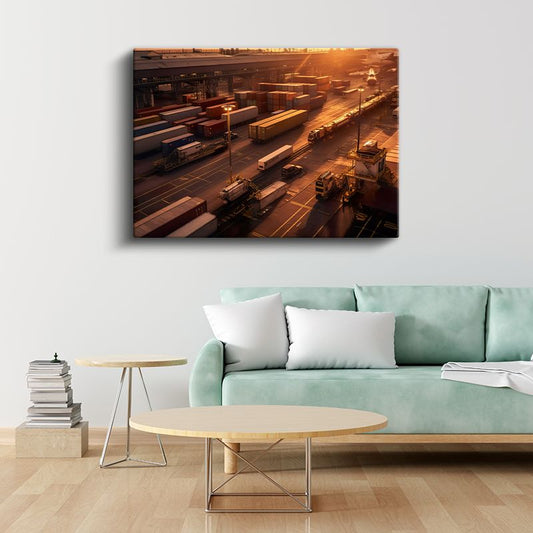 Liman Operatörü - Gün Batımında Lojistik Merkezi Kanvas Tablo