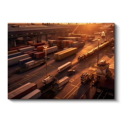 Liman Operatörü - Gün Batımında Lojistik Merkezi Kanvas Tablo