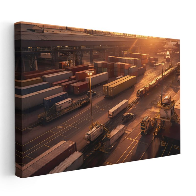 Liman Operatörü - Gün Batımında Lojistik Merkezi Kanvas Tablo