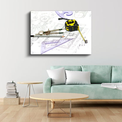 Mimar - Teknik Çizim Aletleri ve Planlar Kanvas Tablo