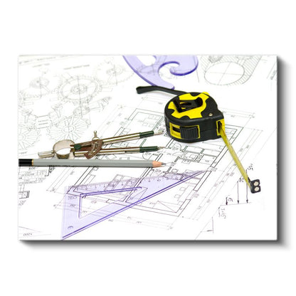 Mimar - Teknik Çizim Aletleri ve Planlar Kanvas Tablo