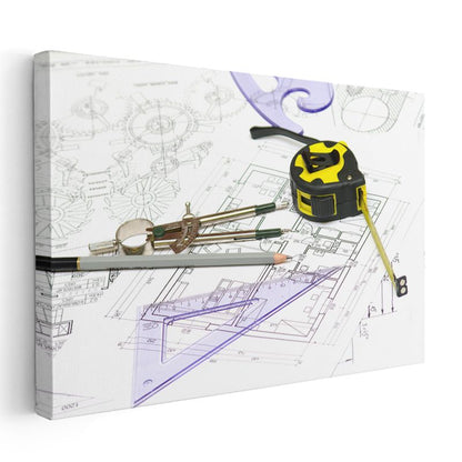 Mimar - Teknik Çizim Aletleri ve Planlar Kanvas Tablo