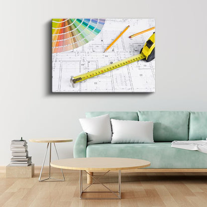 İç Mimar - Renk Paleti ve Ölçüm Kanvas Tablo