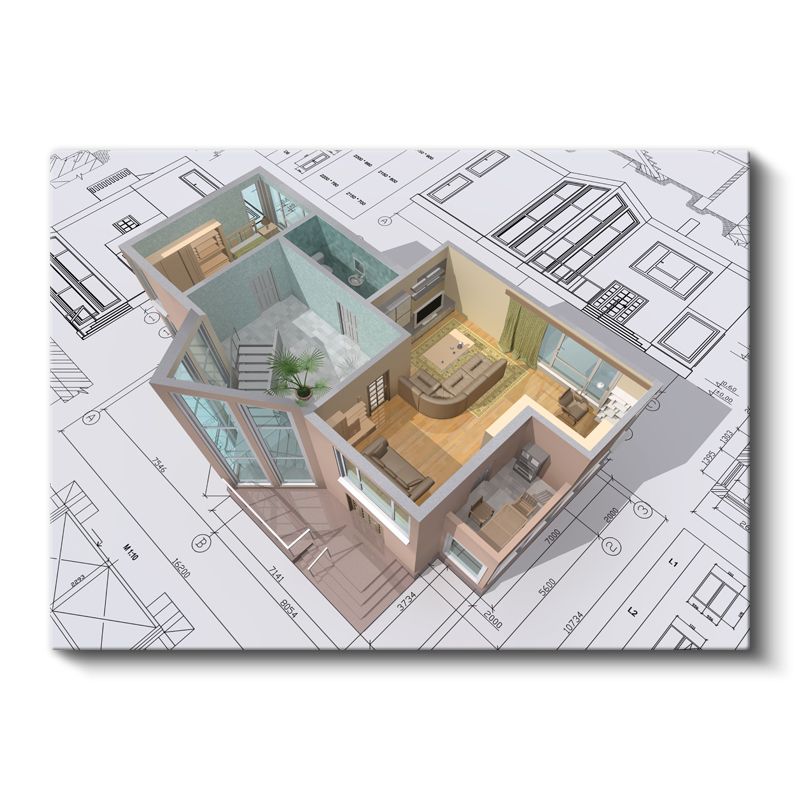 Mimar - Açık Plan Daire Tasarımı Kanvas Tablo