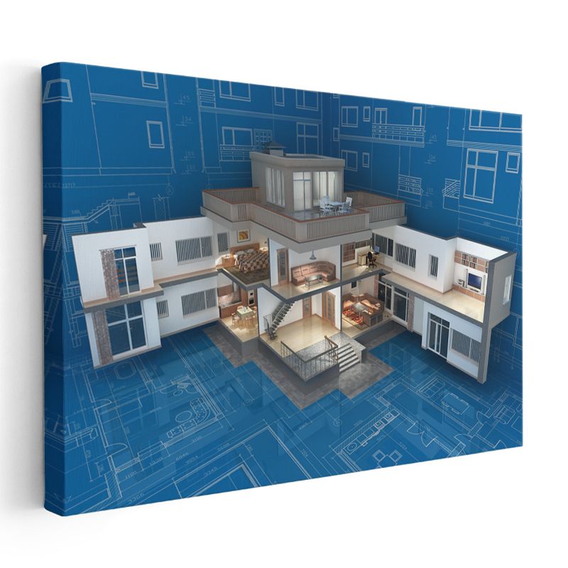 Mimar - Lüks Villa Kesiti Kanvas Tablo