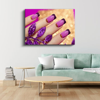 Tırnak Tasarımcısı - Mor Fransız Tasarımı Kanvas Tablo