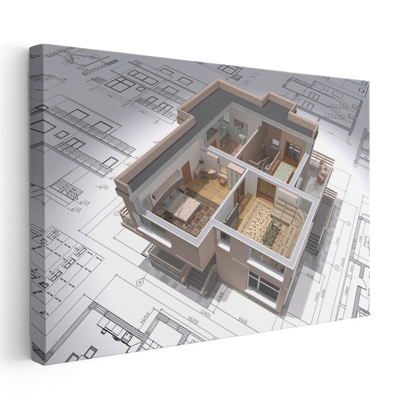 Mimar - Modern Daire Planı Kanvas Tablo