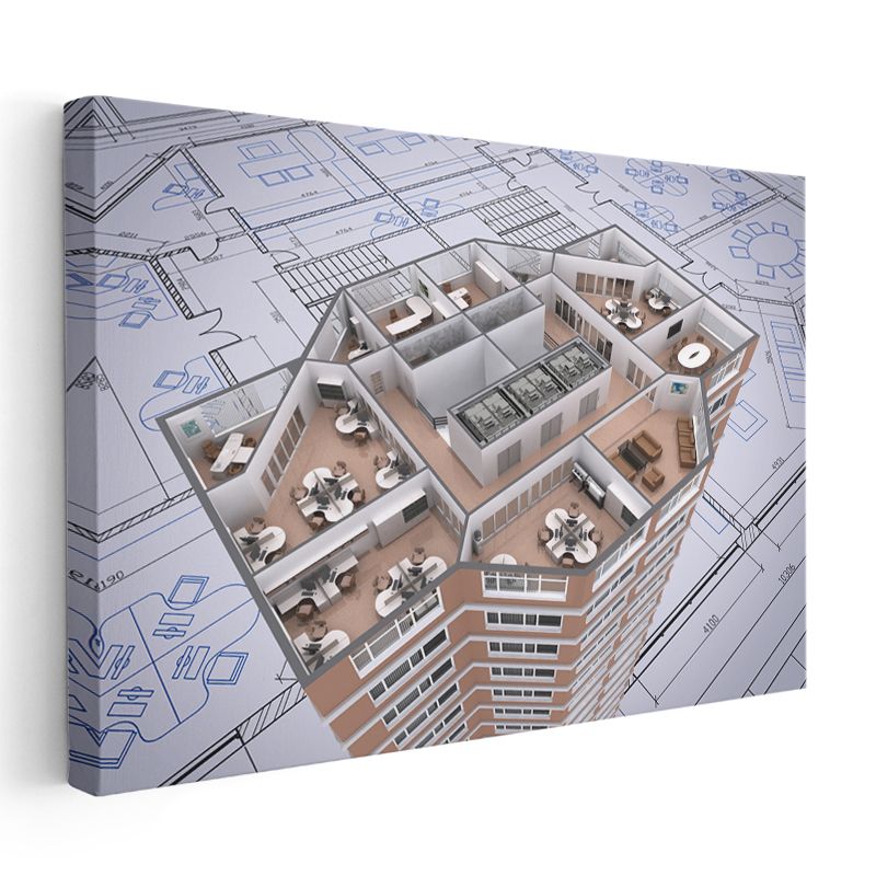 Mimar - Ofis Katı Yerleşim Planı Kanvas Tablo