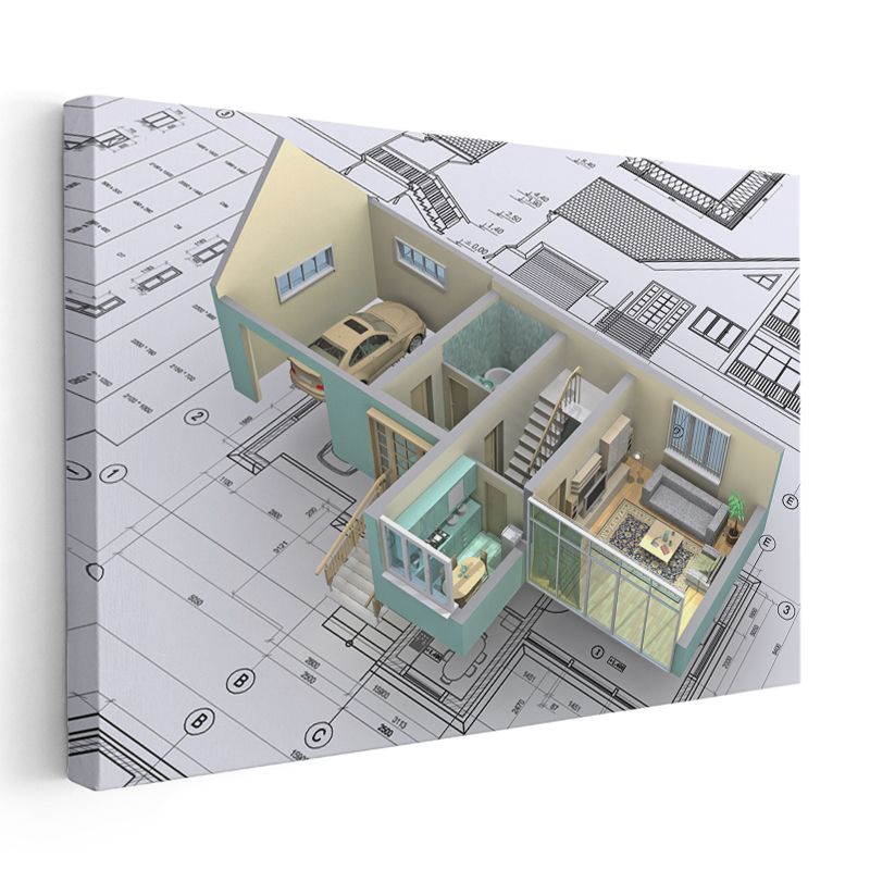 İç Mimar - Villa Kesit Tasarımı Kanvas Tablo