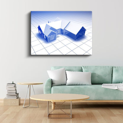 Mimar - Mavi Tonlu Konut Tasarımı Kanvas Tablo