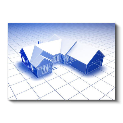 Mimar - Mavi Tonlu Konut Tasarımı Kanvas Tablo