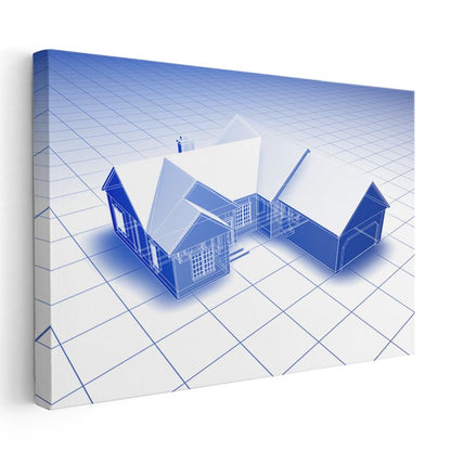 Mimar - Mavi Tonlu Konut Tasarımı Kanvas Tablo