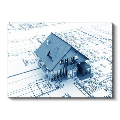 Mimar - Mavi Ev Proje Çizimi Kanvas Tablo