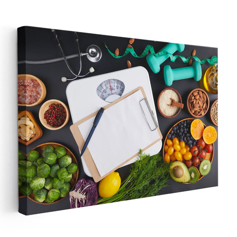 Yatay Kanvas Tablo Tartı Ve Besin Değerleri Konsepti Diyetisyen Tablosu Ev Ofis Duvar Dekoru