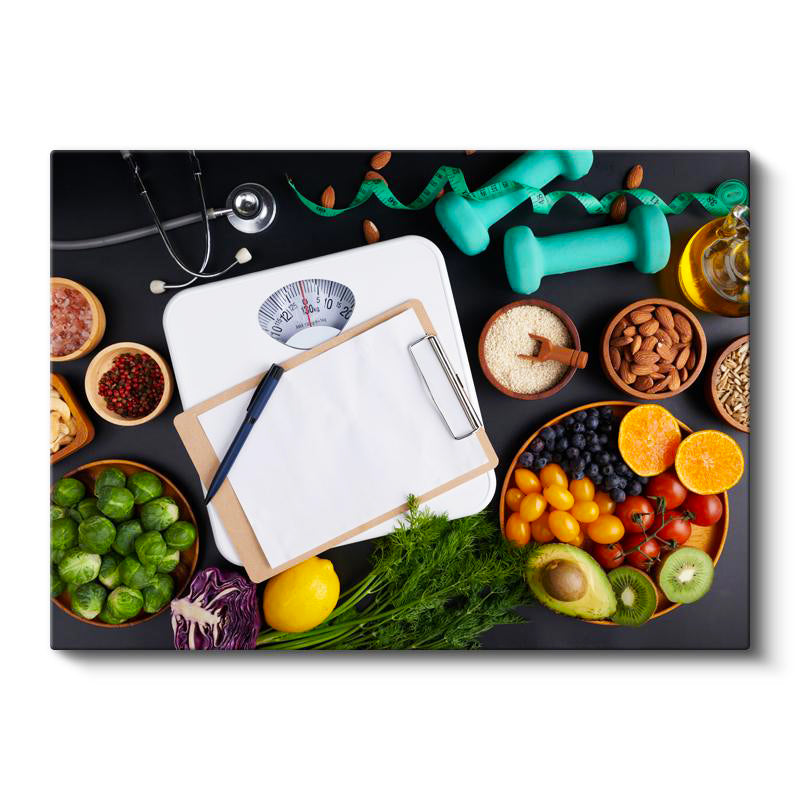 Yatay Kanvas Tablo Tartı Ve Besin Değerleri Konsepti Diyetisyen Tablosu Ev Ofis Duvar Dekoru