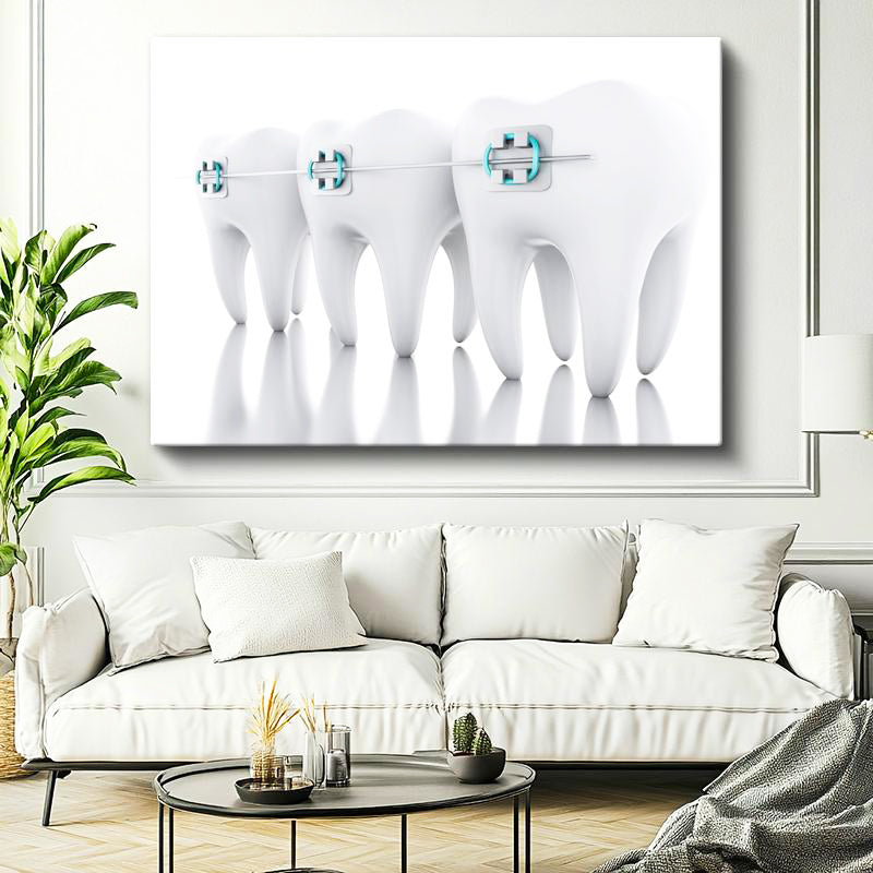 Yatay Kanvas Tablo Sıralı Diş Modeli Ve Teller Diş Hekimi Tablosu Ev Ofis Duvar Dekoru