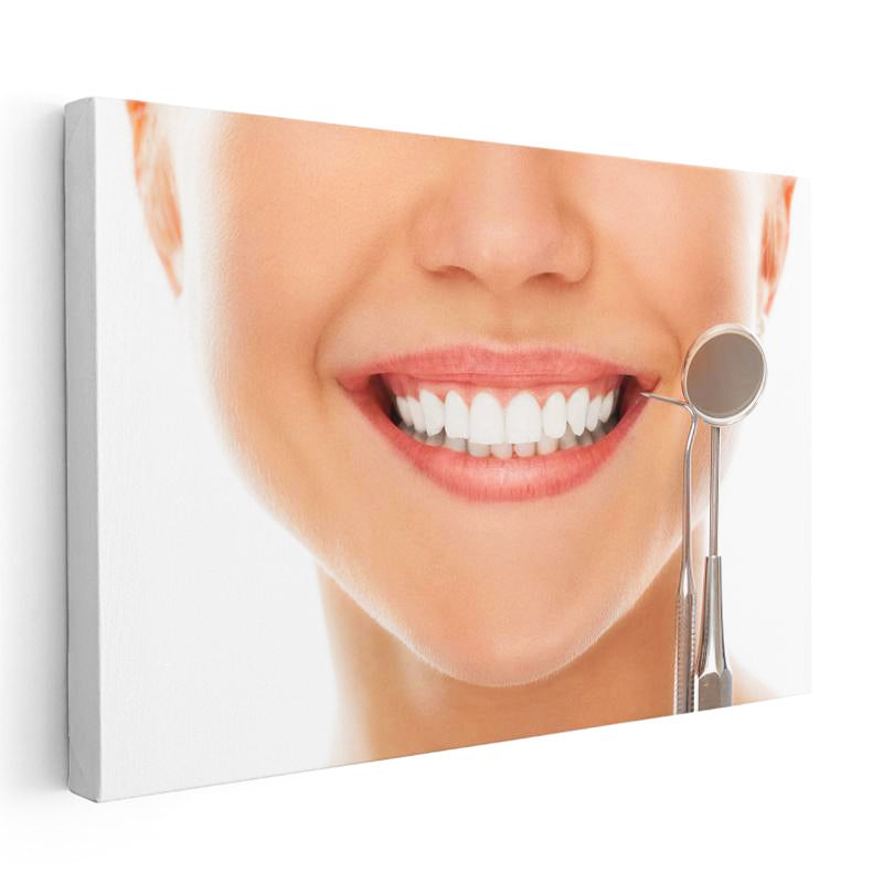 Yatay Kanvas Tablo Diş Aynası İle Gülüş Kontrolü Diş Hekimi Tablosu Ev Ofis Duvar Dekoru