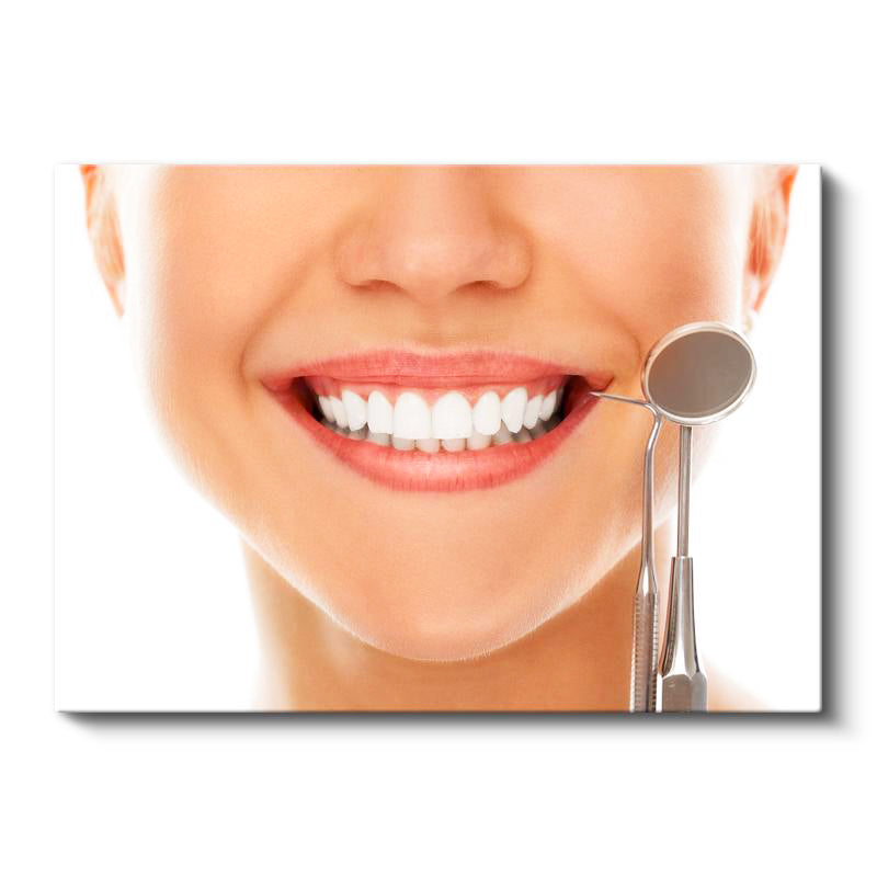 Yatay Kanvas Tablo Diş Aynası İle Gülüş Kontrolü Diş Hekimi Tablosu Ev Ofis Duvar Dekoru
