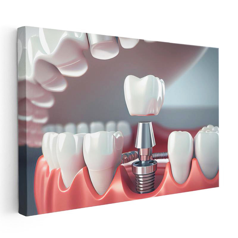 Yatay Kanvas Tablo İmplant Vidası Yerleştirme Kesiti Diş Hekimi Tablosu Ev Ofis Duvar Dekoru