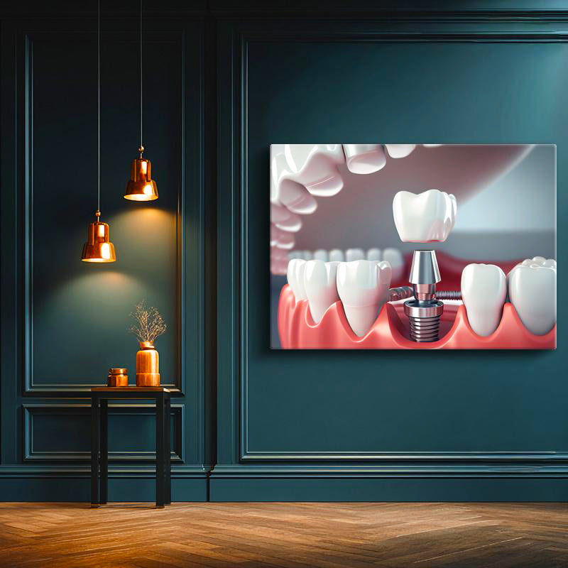 Yatay Kanvas Tablo İmplant Vidası Yerleştirme Kesiti Diş Hekimi Tablosu Ev Ofis Duvar Dekoru