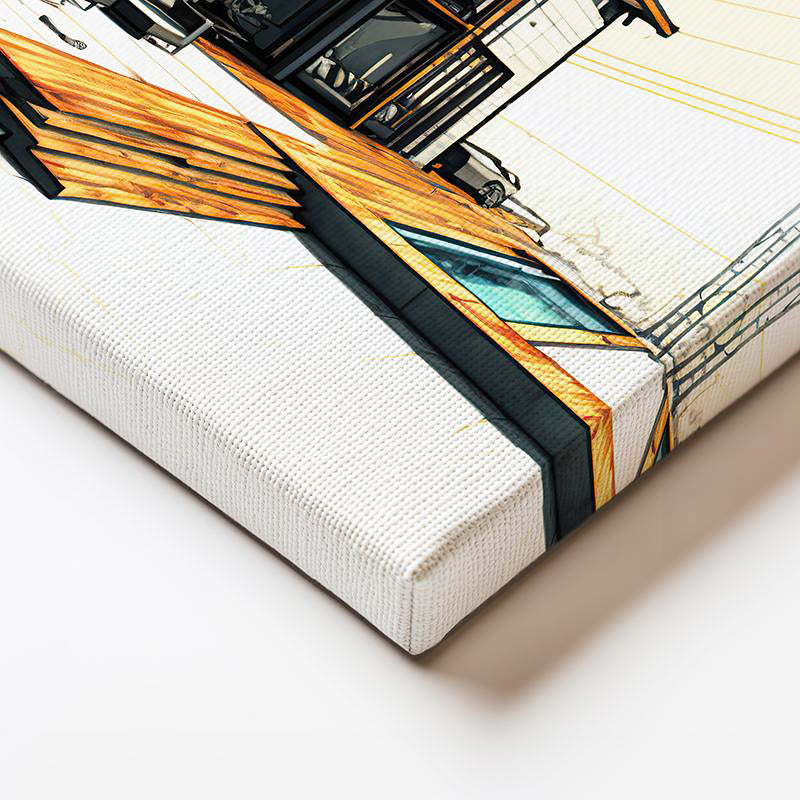 Yatay Kanvas Tablo Havuzlu Villa Mimari Teknik Çizimi Mimar Tablosu Ev Ofis Duvar Dekoru