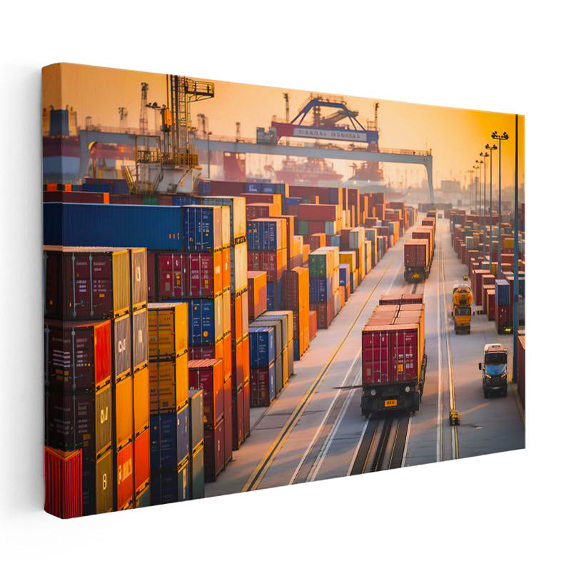 Yatay Kanvas Tablo Liman Vinçleri Ve Konteynerler Lojistik Uzmanı Tablosu Ev Ofis Duvar Dekoru