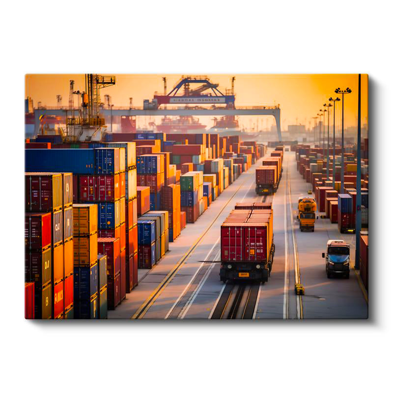 Yatay Kanvas Tablo Liman Vinçleri Ve Konteynerler Lojistik Uzmanı Tablosu Ev Ofis Duvar Dekoru
