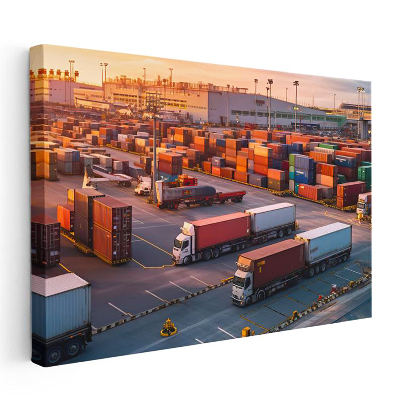 Yatay Kanvas Tablo Konteyner Limanı Ve Tırlar Lojistik Uzmanı Tablosu Ev Ofis Duvar Dekoru